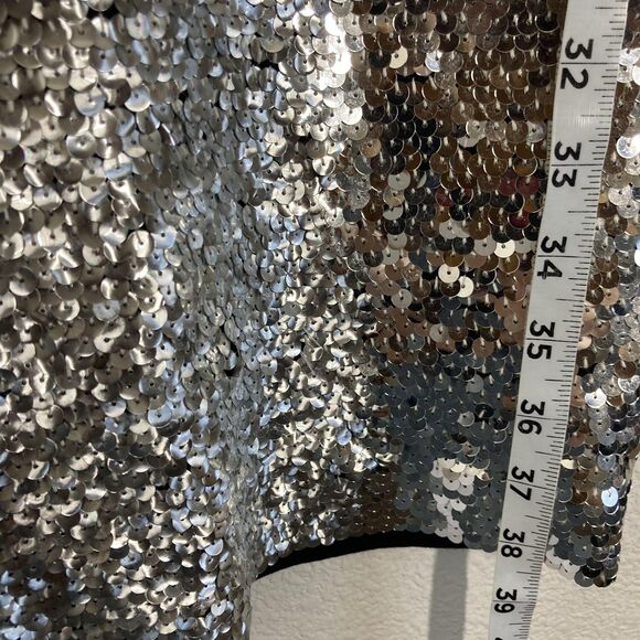 Vintage Eleanor P Brenner Sequin Sheath Dress Womens Small Silver Sleeve 90s - Picture 12 of 16